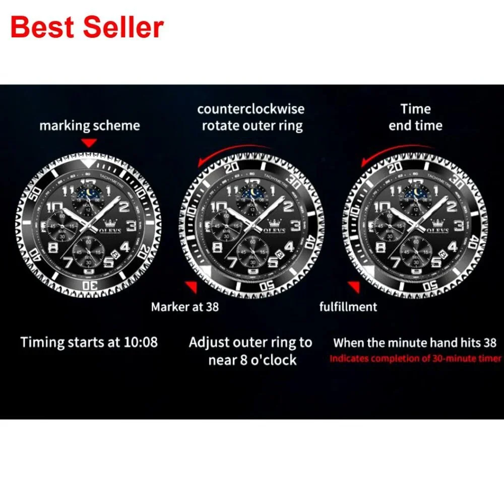 Stainless Steel Dress Watch with Date Chronograph Waterproof